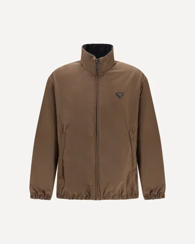 Prada Re-nylon Down Jacket In Brown