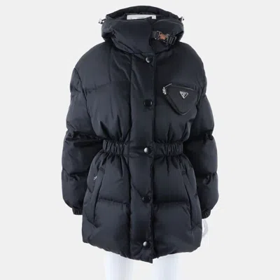 Pre-owned Prada Re-nylon Down Padded Jumper 38 In Black