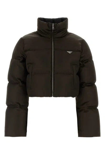 Prada Re-nylon Down Puffer Jacket In Brown