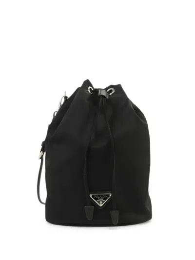 Pre-owned Prada Re-nylon Drawstring Clutch Bag In Black
