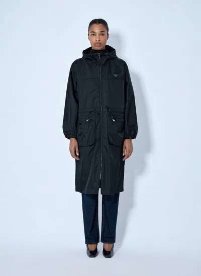 Prada Re-nylon Drawstring Coat In Black