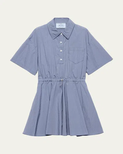 Prada Re-nylon Drawstring Mini Shirtdress In Blue