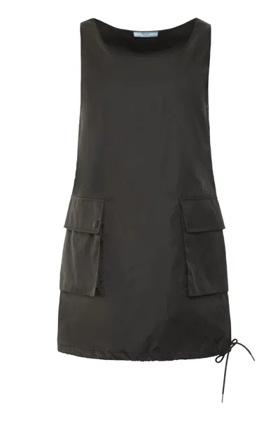 Prada Re-nylon Dress In Brown