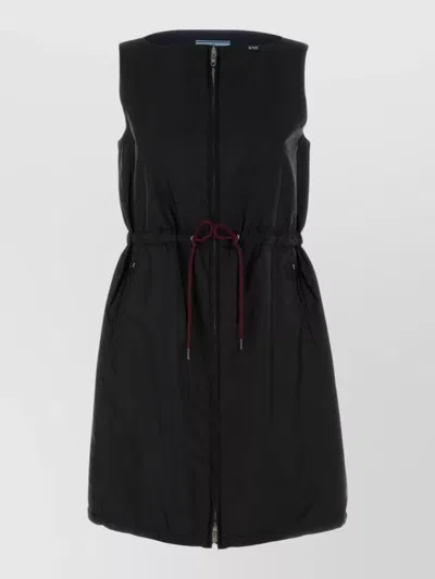 Prada Renylon Dress Jacket Drawstring Waist Sleeveless In Black