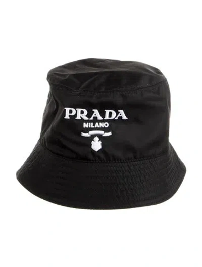 Pre-owned Prada Re-nylon Embroidered Bucket Hat In Black