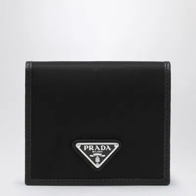 Prada Re-nylon Enamel-triangle Logo Wallet In Black