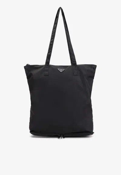 Prada Re-nylon Foldable Tote Bag In Black