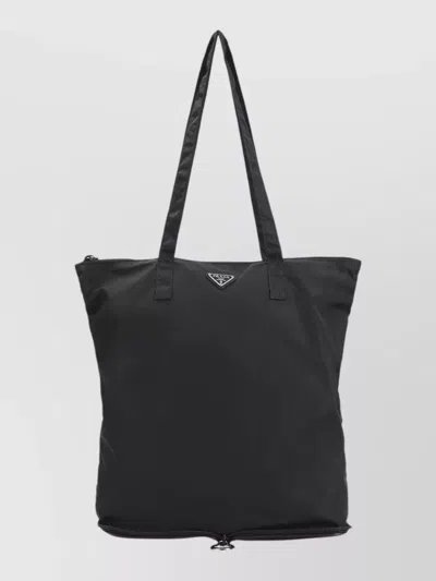 Prada Renylon Foldable Tote Bag Keyring In Black