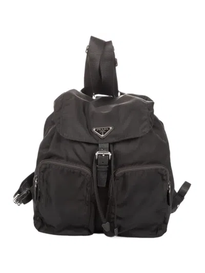Pre-owned Prada Re-nylon Front Pockets Backpack In Black