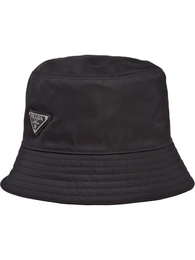 Prada Mens Blue Brand-plaque Wide-brim Corduroy Bucket Hat In Black