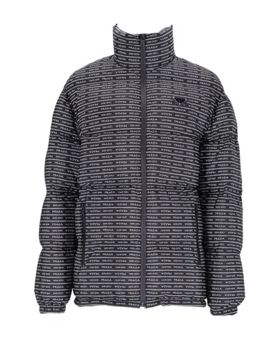 Prada Re-nylon High-neck Down Jacket In Blue
