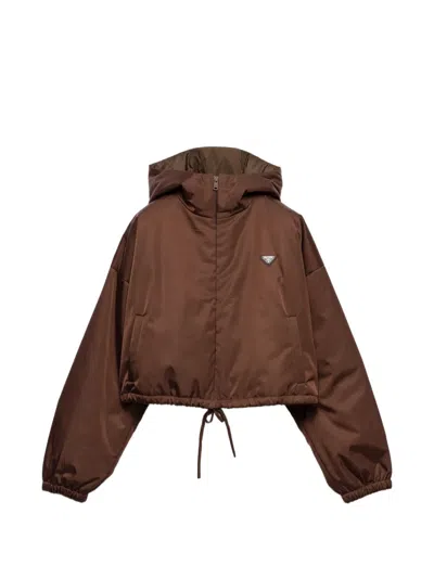 Prada Re-nylon Hooded Blouson Jacket In Brown
