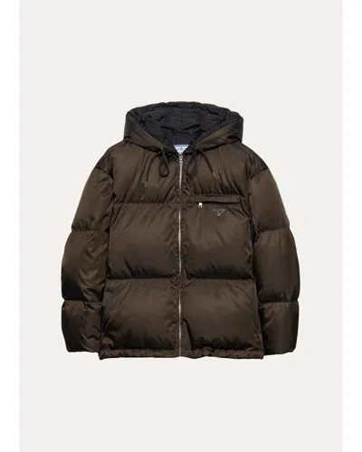 Prada Re-nylon Hooded Down Jacket In Brown