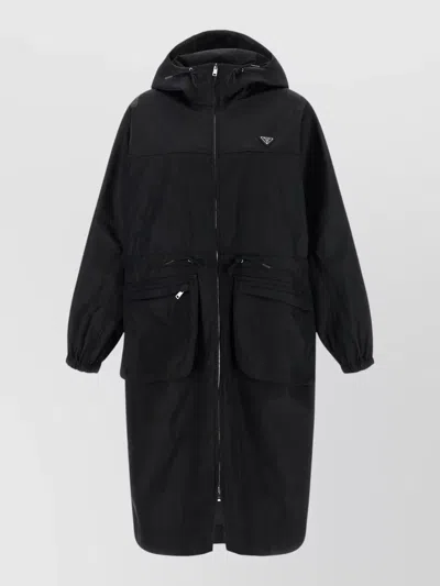 Prada Renylon Hooded Rain Jacket Relaxed Cut In Yellow