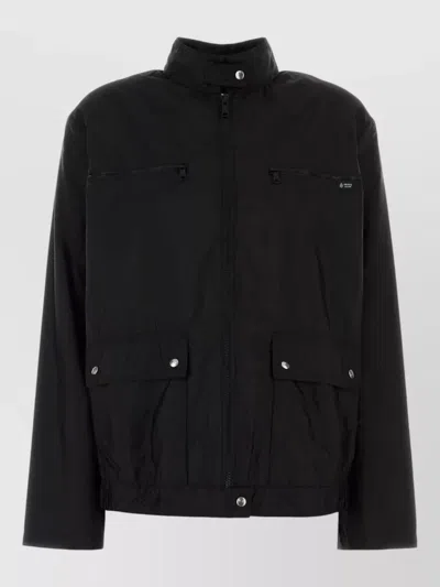 Prada Renylon Hooded Windbreaker Coat Long Sleeves In Black