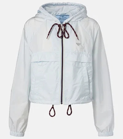 Prada Re Nylon Cropped Hooded Windbreaker Jacket In Blue