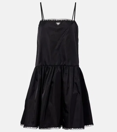 Prada Re-nylon Lace-trimmed Minidress In Black