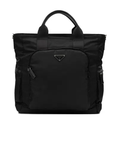 Prada Re-nylon Logo-plaque Tote Bag In Pattern