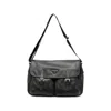 Prada Re-nylon Leather Shoulder Bag In Black