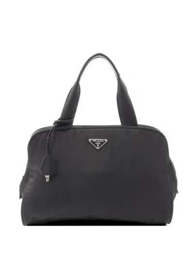 Pre-owned Prada Re-nylon Leather-trim Tote Bag In Black