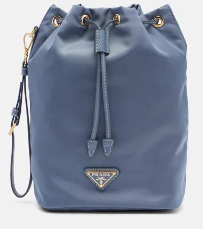 Prada Re-nylon Leather-trimmed Pouch In Blue