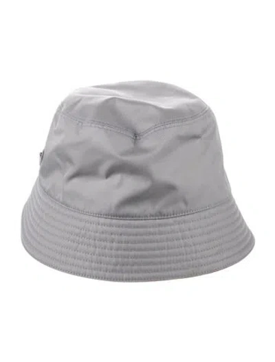 Pre-owned Prada Re-nylon Logo Bucket Hat In Gray