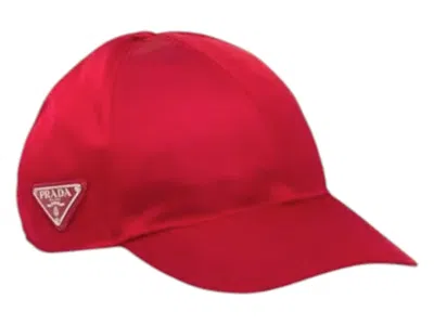 Pre-owned Prada Renylon Logo Cap In Red