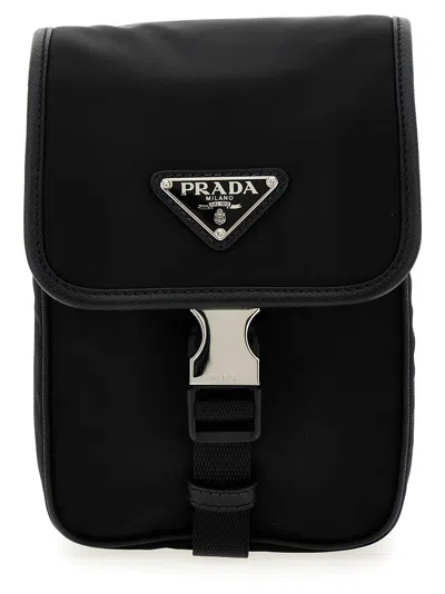 Prada Re-nylon Logo Crossbody Bag In Black