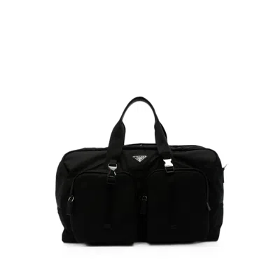 Prada Re-nylon Logo-plaque Luggage Bag In Black