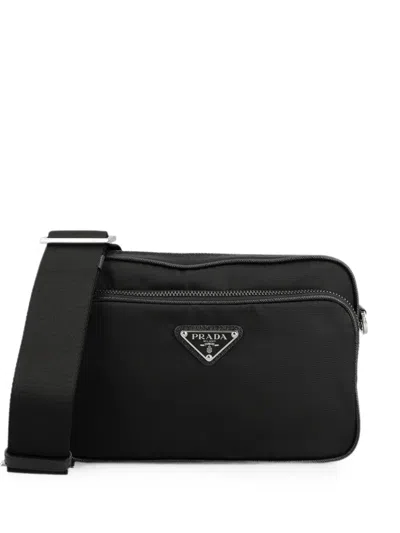 Prada Re-nylon Logo-plaque Shoulder Bag In Black