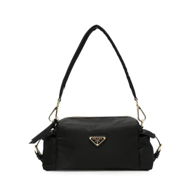 Prada Re-nylon Logo-plaque Tote Bag In Black