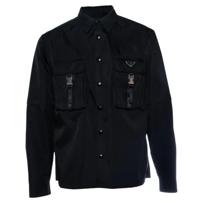 Pre-owned Prada , Re-nylon Long & Short Sleeve Button Up Shirt In Black