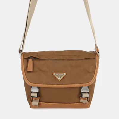 Pre-owned Prada Re-nylon Messenger Bag Brown Nylon Leather