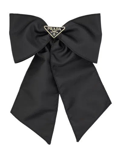 Prada Re-nylon Mini Bow Hair Clip With Enameled Logo - 22 Cm X 18 Cm In Black