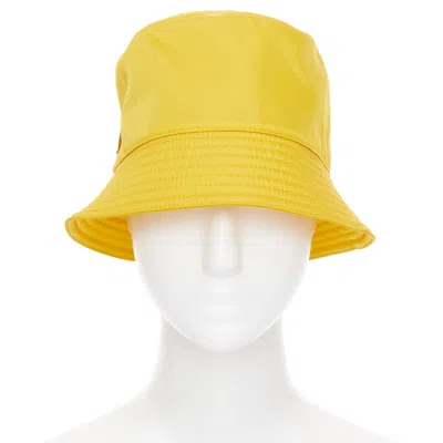 Pre-owned Prada Re-nylon Mustard Yellow Silver Logo Plague Topstitched Bucket Hat M
