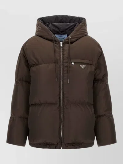 Prada Re-nylon Oversized Quilted Down Parka Coat In Brown