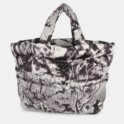 Pre-owned Prada Re-nylon Padded Tote Bag Gray Nylon In Brown