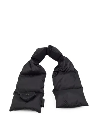 Pre-owned Prada Re-nylon Padded Triangle Logo Scarf In Black