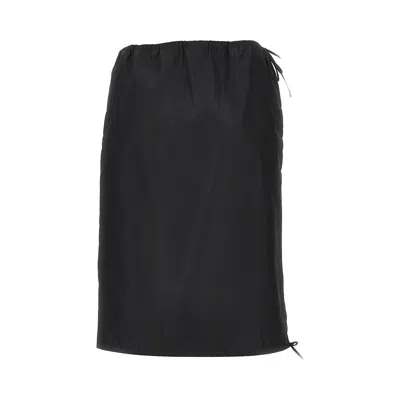 Prada Elastic Waist Re-nylon Midi Skirt In Black