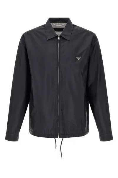 Prada Re-nylon Overshirt Jacket In Blue