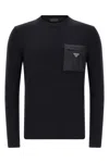 Prada Knit Top Long Sleeves Chest Pocket Ribbed In Black