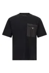 Prada Mens Black Re-nylon Logo-plaque Cotton-jersey T-shirt Xxl In Black
