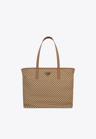 Prada Re-nylon Printed Tote Bag In Brown