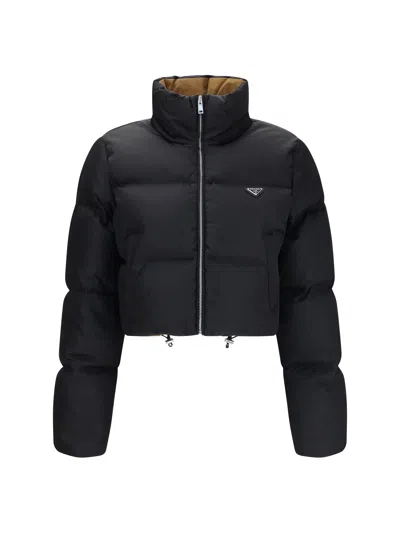 Prada Re-nylon With Goose Down Down Jacket In Black