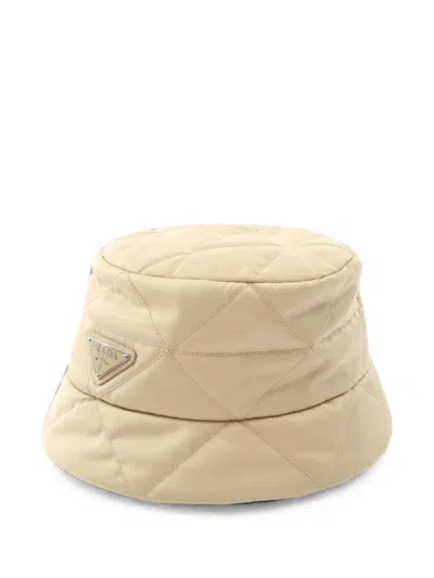 Pre-owned Prada Re-nylon Quilted Bucket Hat In Neutrals