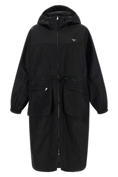 Prada Re-nylon Raincoat In Black