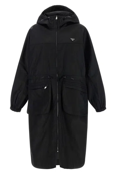 Prada Re-nylon Raincoat In Black