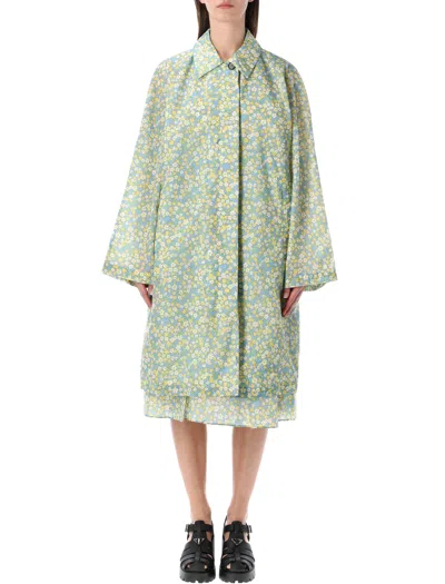Prada Blossom Print Midi Trench Coat In Green