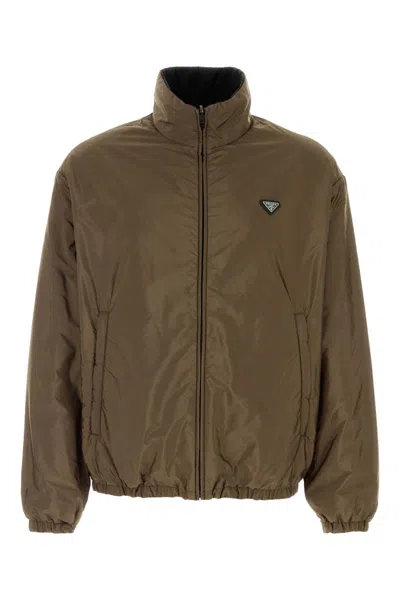Prada Re-nylon Reversible Padded Jacket For Men In Brown