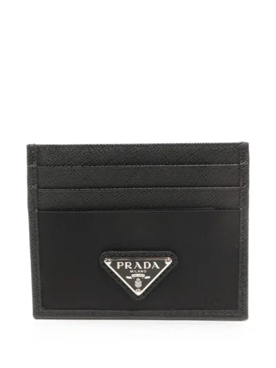 Pre-owned Prada Re-nylon Saffiano Card Holder In Black